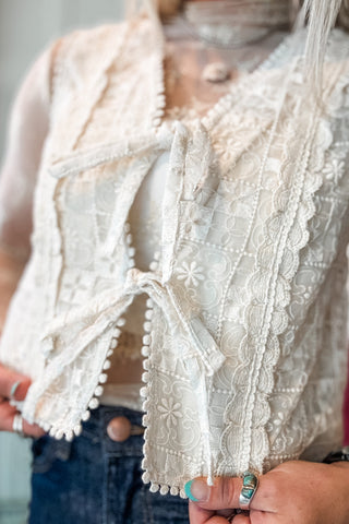 Embroidered Tie Front Vest