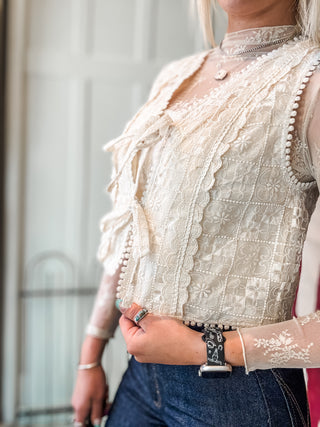 Embroidered Tie Front Vest