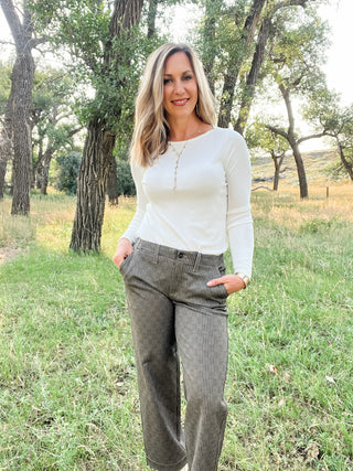Long Sleeve Knit Boat Neck Washed Cream