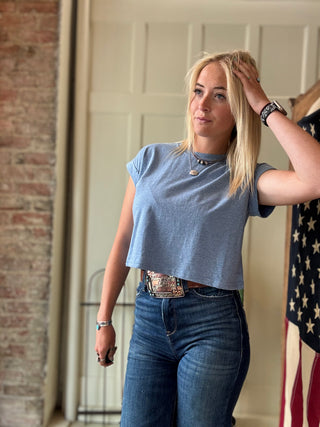 Cropped Cuff Sleeve Basic Tee