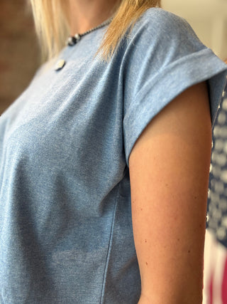 Cropped Cuff Sleeve Basic Tee