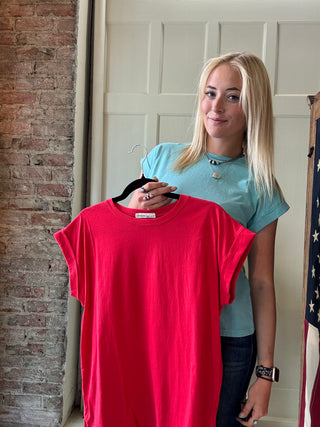 Round Neck Folded Short Sleeve Tee