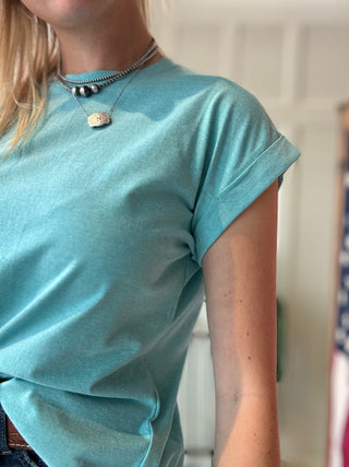 Round Neck Folded Short Sleeve Tee