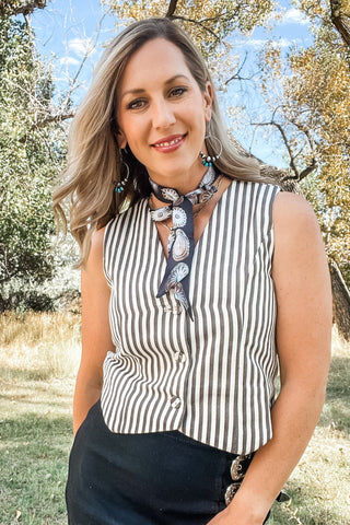 Striped Button Front Vest