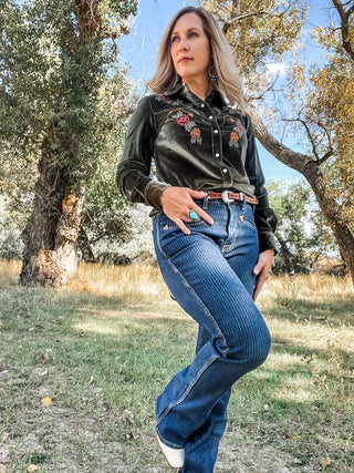 Jacquard High Rise Bootcut Jean