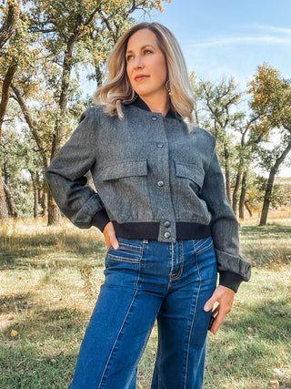 Two Tone Fabric Bomber Jacket