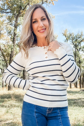 Navy + Off White Striped Sweater