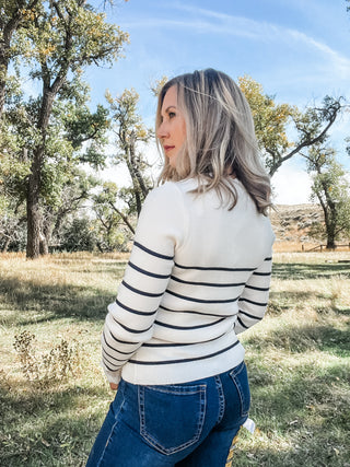 Navy + Off White Striped Sweater