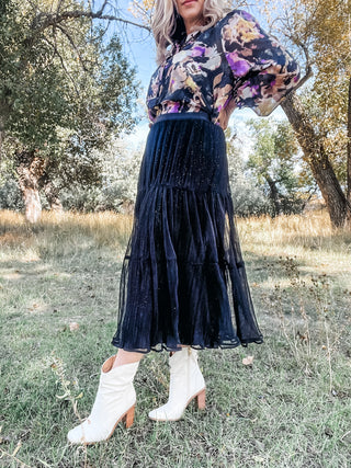 Black Pleated Chiffon Maxi Skirt