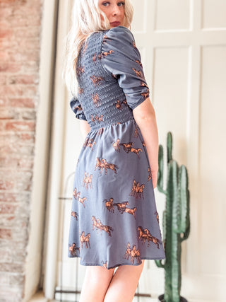 Horse Print Smocked Skater Dress