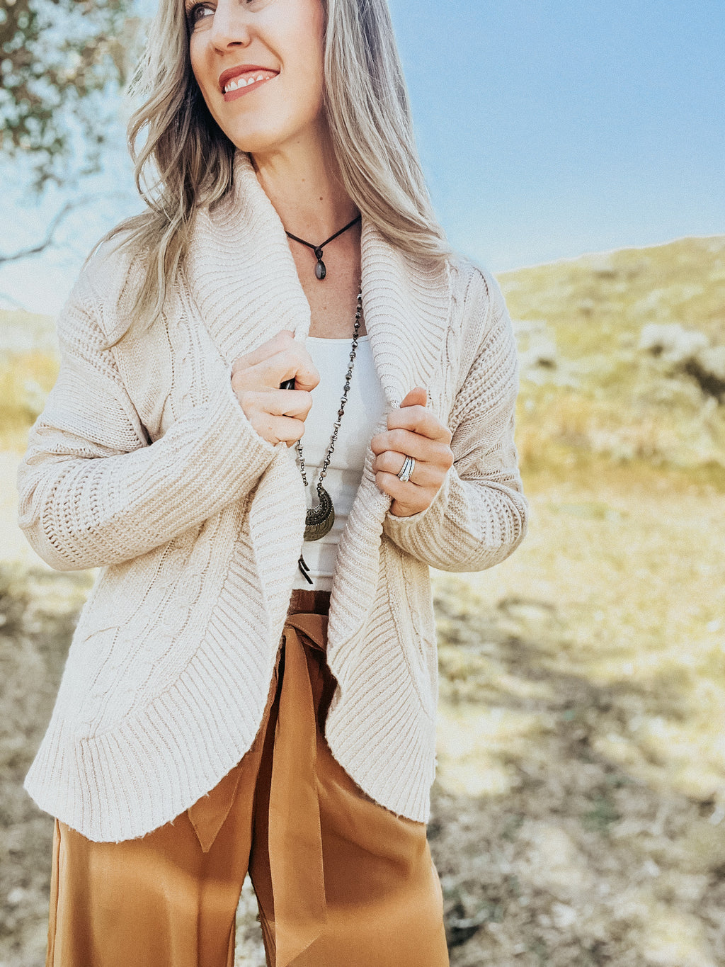 Ecru Cable Knit Cocoon Cardigan