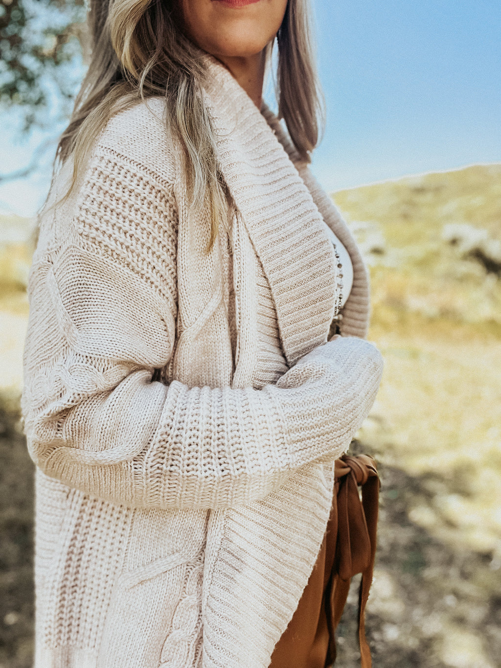 Ecru Cable Knit Cocoon Cardigan