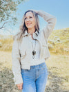 Oatmeal Metal Button Down Cropped Jacket