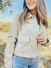Oatmeal Metal Button Down Cropped Jacket