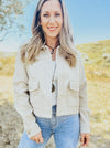 Oatmeal Metal Button Down Cropped Jacket