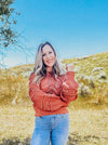 Terracotta Balloon Sleeve Pointelle Sweater