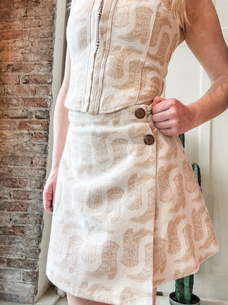 White Jacquard Boot Wrap Mini Skirt