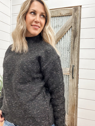 Mock Neck Puff Sleeve High-Low Sweater