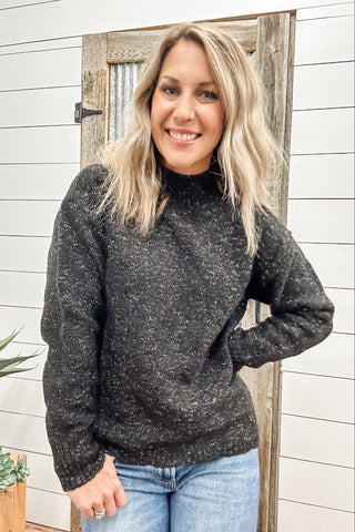 Mock Neck Puff Sleeve High-Low Sweater