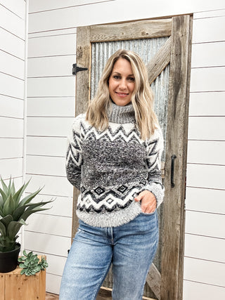 T-Neck Intarsia Sweater