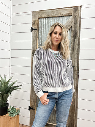 Crew Neck Sweater with Side Slits