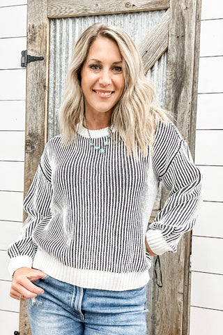 Crew Neck Sweater with Side Slits