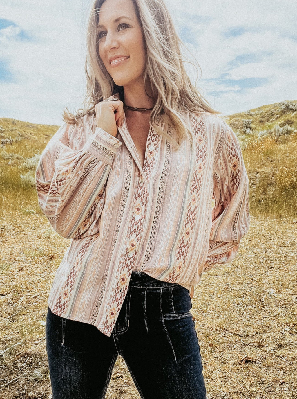 Aztec Print Button Down Shirt