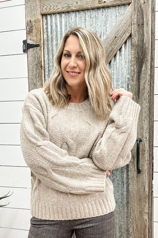 Crew Neck Loose Fit Cable Sweater