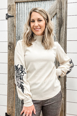 Long Sleeve Mock Neck Top with Smocking
