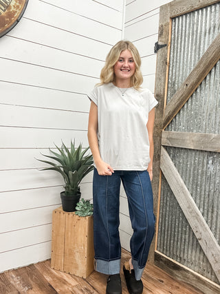 Round Neck Folded Short Sleeve Tee