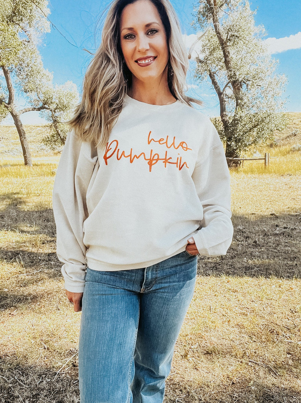 Dusty Vanilla Hello Pumpkin Thermal Pullover
