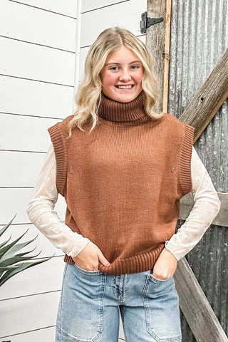 Brown Sleeveless Turtleneck Sweater