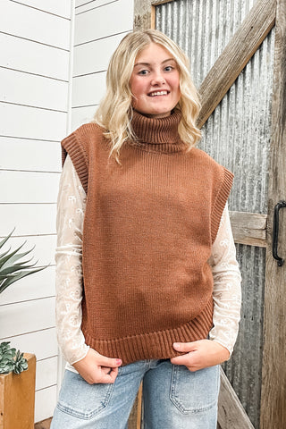 Brown Sleeveless Turtleneck Sweater