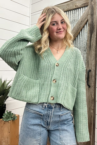 Mint Oversized Crop Cardigan