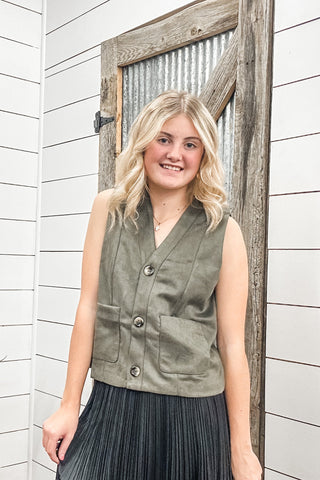 Olive Suede Vest