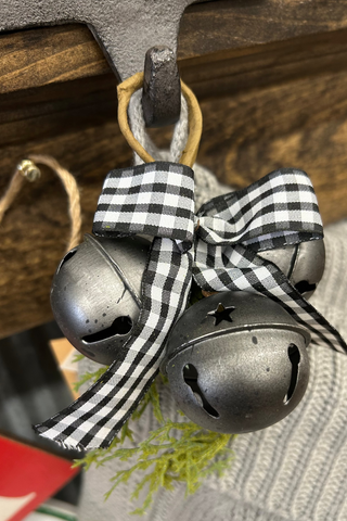 6" Galvanized Bells + Buffalo Check Bow