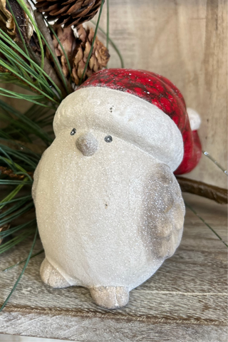 4.5" Resin Frosted Bird with Santa Hat