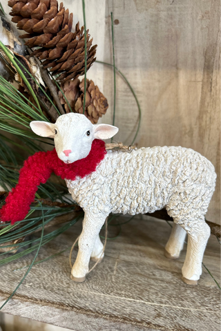 5" Resin Frosted Sheep with Scarf