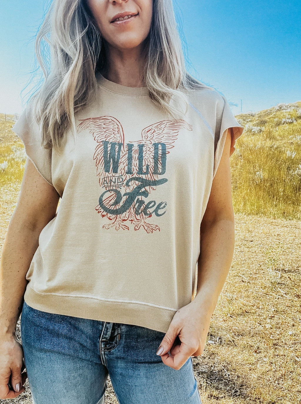 Wild & Free Eagle Graphic Tee in Sand