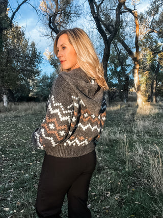 Mocha Zip Up Fair Isle Hoodie