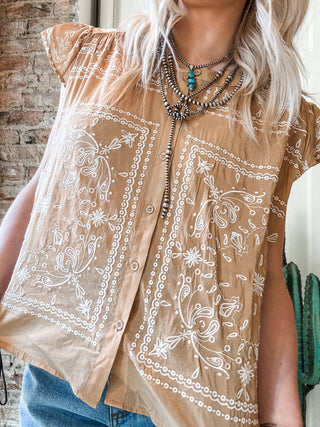Embroidered Button Down Blouse
