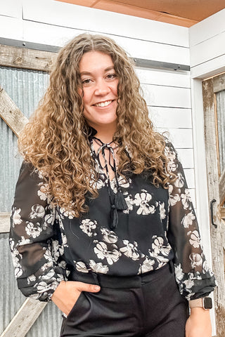 Long Sleeve Popover Woven Blouse