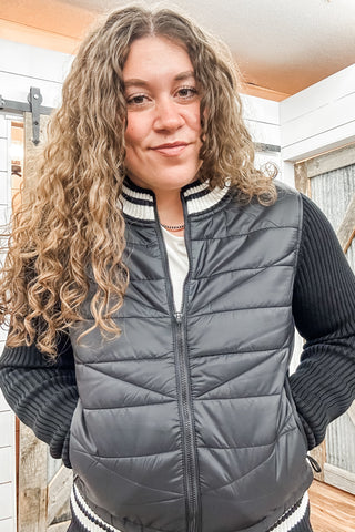 Striped Quilted  Zip Sweater