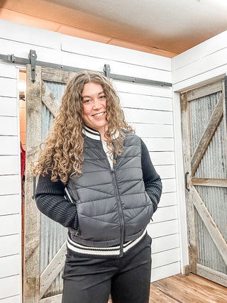 Striped Quilted  Zip Sweater