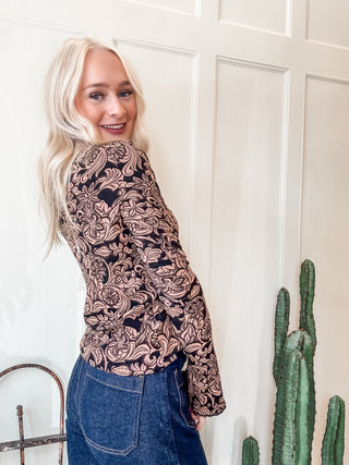 Charcoal Floral Mock Neck Top