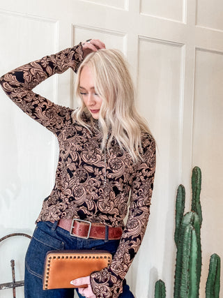 Charcoal Floral Mock Neck Top