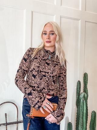 Charcoal Floral Mock Neck Top