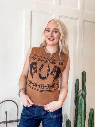 Brown Horseshoe Sweater Vest