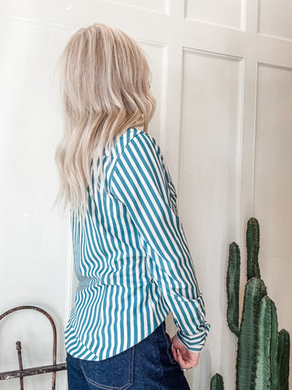 Aria Green Striped Button Down Shirt
