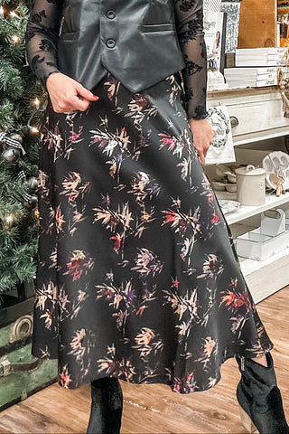 Black Floral Woven Maxi Skirt